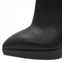 Pre Owned Giuseppe Zanotti Black Leather Pyramid Stud Platform Ankle Boots Size 37.5