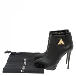 Pre Owned Giuseppe Zanotti Black Leather Pyramid Stud Platform Ankle Boots Size 37.5