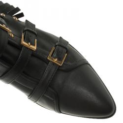 مملوكة مسبقًا Giuseppe Zanotti Black Leather Studded and Fringed Buckled Ankle Boots Size 38.5
