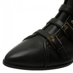 مملوكة مسبقًا Giuseppe Zanotti Black Leather Studded and Fringed Buckled Ankle Boots Size 38.5