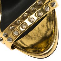 Pre Owned Giuseppe Zanotti Gold Metallic Spike Leather Ankle Strap Sandals Size 37