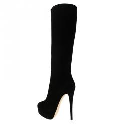 Pre Owned Giuseppe Zanotti Black Suede Platform Knee Boots Size 38