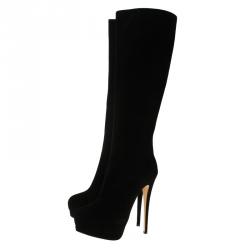 Pre Owned Giuseppe Zanotti Black Suede Platform Knee Boots Size 38