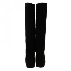 Pre Owned Giuseppe Zanotti Black Suede Platform Knee Boots Size 38