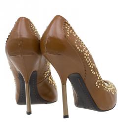 مملوكة مسبقًا Giuseppe Zanotti Brown Studded Leather Peep Toe Pumps Size 39
