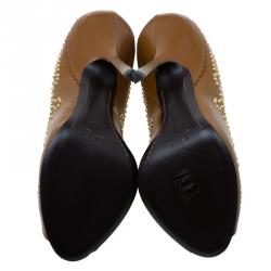 مملوكة مسبقًا Giuseppe Zanotti Brown Studded Leather Peep Toe Pumps Size 39
