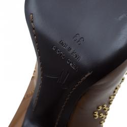مملوكة مسبقًا Giuseppe Zanotti Brown Studded Leather Peep Toe Pumps Size 39