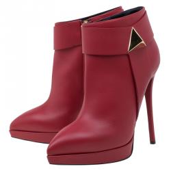 مملوكة مسبقًا Giuseppe Zanotti Red Leather Pyramid Stud Platform Ankle Boots Size 39