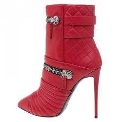 Pre Owned حذاء بوت جوسيبي زانوتي بسحاب مزدوج جلد مبطن أحمر مقاس 38.5