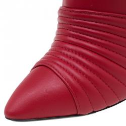 Pre Owned حذاء بوت جوسيبي زانوتي بسحاب مزدوج جلد مبطن أحمر مقاس 38.5