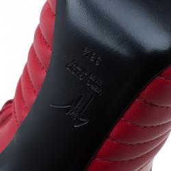 Pre Owned حذاء بوت جوسيبي زانوتي بسحاب مزدوج جلد مبطن أحمر مقاس 38.5