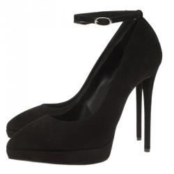 Pre Owned حذاء كعب عالي جوسيبي زانوتي نعل سميك رباط كاحل سويدي أسود مقاس 40