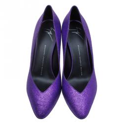 Pre Owned حذاء كعب عالي جوسيبي زانوتي أوليندا غليتر بنفسجي وجه V مقاس 38.5