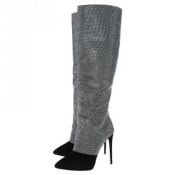 Pre Owned بوت للركبة جوسيبي زانوتي سويدي أسود مزخرف فضي مقاس 38.5