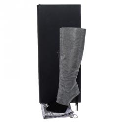 Pre Owned بوت للركبة جوسيبي زانوتي سويدي أسود مزخرف فضي مقاس 38.5