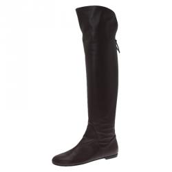 Pre Owned Giuseppe Zanotti Brown Leather Flat Over the Knee Boots Size 41