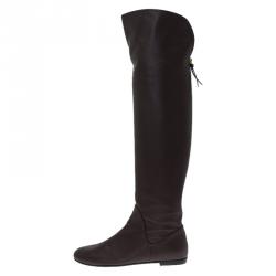 Pre Owned Giuseppe Zanotti Brown Leather Flat Over the Knee Boots Size 41
