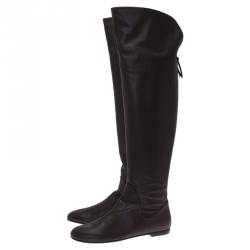 Pre Owned Giuseppe Zanotti Brown Leather Flat Over the Knee Boots Size 41