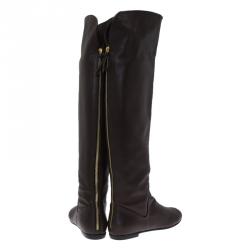 Pre Owned Giuseppe Zanotti Brown Leather Flat Over the Knee Boots Size 41