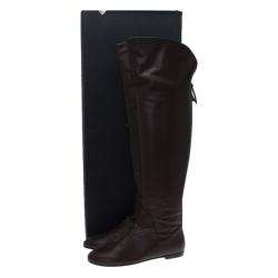 Pre Owned Giuseppe Zanotti Brown Leather Flat Over the Knee Boots Size 41