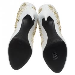 Pre Owned Giuseppe Zanotti White Studded Leather Coline Peep Toe Mid Calf Boots Size 38.5