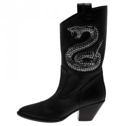 Pre Owned Giuseppe Zanotti Black Snake Embellished Leather Guns 55 Cowboy Boots Size 41