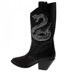 Pre Owned Giuseppe Zanotti Black Snake Embellished Leather Guns 55 Cowboy Boots Size 41