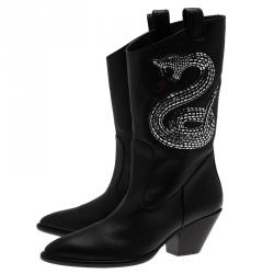 Pre Owned Giuseppe Zanotti Black Snake Embellished Leather Guns 55 Cowboy Boots Size 41