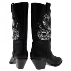 Pre Owned Giuseppe Zanotti Black Snake Embellished Leather Guns 55 Cowboy Boots Size 41