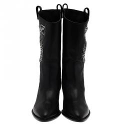 Pre Owned Giuseppe Zanotti Black Snake Embellished Leather Guns 55 Cowboy Boots Size 41