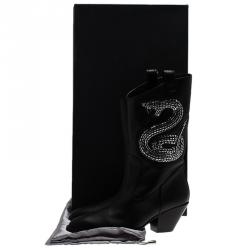 Pre Owned Giuseppe Zanotti Black Snake Embellished Leather Guns 55 Cowboy Boots Size 41