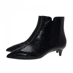 مملوكة مسبقًا Giuseppe Zanotti Black Python Embossed Leather Ankle Boots Size 40