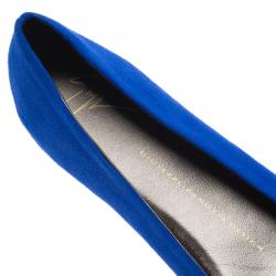 Pre Owned Giuseppe Zanotti Blue Suede and Gold Cap Toe Studded Bow Ballet Flats Size 38.5