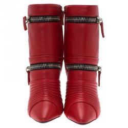 Pre Owned Giuseppe Zanotti Red Quilted Leather Double Zip Accent Boots Size 40