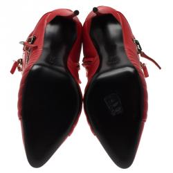Pre Owned Giuseppe Zanotti Red Quilted Leather Double Zip Accent Boots Size 40