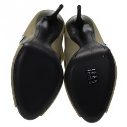 Pre Owned بوت للكاحل جوسيبي زانوتي كانفاس كاكي مرصع وجلد مقدمة مفتوحة مقاس 41