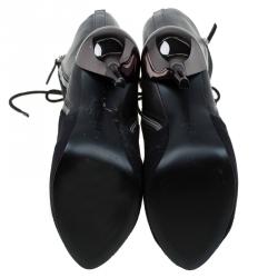 Pre Owned Giuseppe Zanotti Black Leather Lace Up Metal Heel Knee Boots Size 36