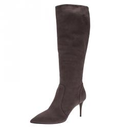 مملوكة مسبقًا Giuseppe Zanotti Grey Suede Pointed Toe Knee Boots Size 41