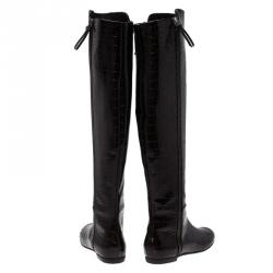 Pre Owned بوت جوسيبي زانوتي رينغوتو جلد نقشة التمساح بني لامع فوق الركبة مقاس 38