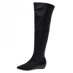 Pre Owned Giuseppe Zanotti Black Leather Pointed Wedge Over the Knee Boots Size 40