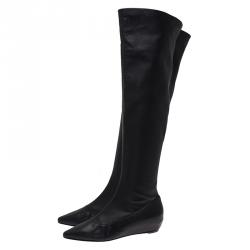 Pre Owned Giuseppe Zanotti Black Leather Pointed Wedge Over the Knee Boots Size 40
