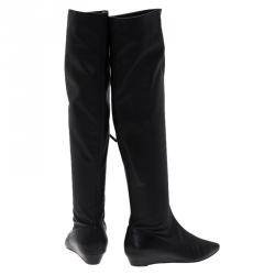 Pre Owned Giuseppe Zanotti Black Leather Pointed Wedge Over the Knee Boots Size 40