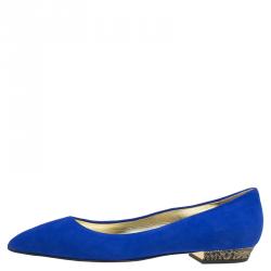 Pre Owned Giuseppe Zanotti Cobalt Blue Suede Pointed Toe Ballet Flats Size 38.5