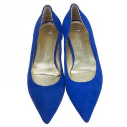 Pre Owned Giuseppe Zanotti Cobalt Blue Suede Pointed Toe Ballet Flats Size 38.5