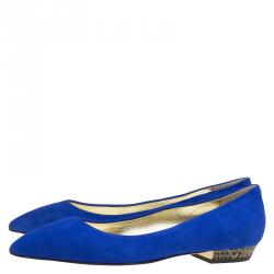 Pre Owned Giuseppe Zanotti Cobalt Blue Suede Pointed Toe Ballet Flats Size 38.5