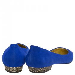 Pre Owned Giuseppe Zanotti Cobalt Blue Suede Pointed Toe Ballet Flats Size 38.5