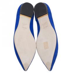Pre Owned Giuseppe Zanotti Cobalt Blue Suede Pointed Toe Ballet Flats Size 38.5