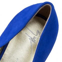 Pre Owned Giuseppe Zanotti Cobalt Blue Suede Pointed Toe Ballet Flats Size 38.5