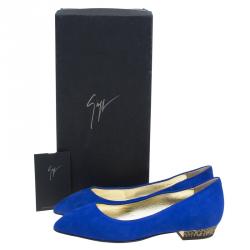 Pre Owned Giuseppe Zanotti Cobalt Blue Suede Pointed Toe Ballet Flats Size 38.5