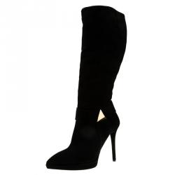 Pre Owned Giuseppe Zanotti Black Suede Pyramid Stud Platform Knee Boots Size 38